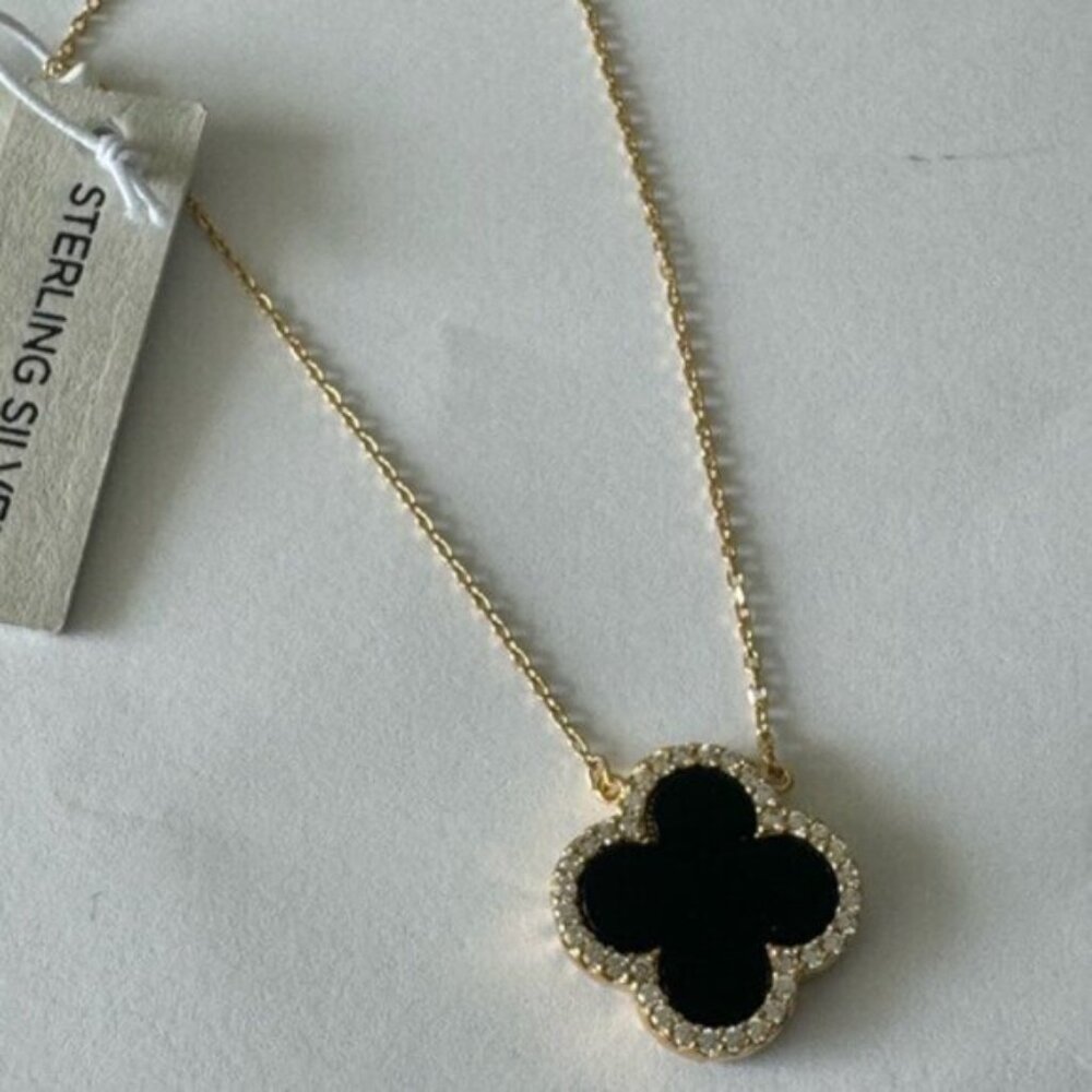 Rachel Zoe Sterling Silver 925 Gold Plated Clever Reversibl Necklace Pearl Onyx - Picture 12 of 16